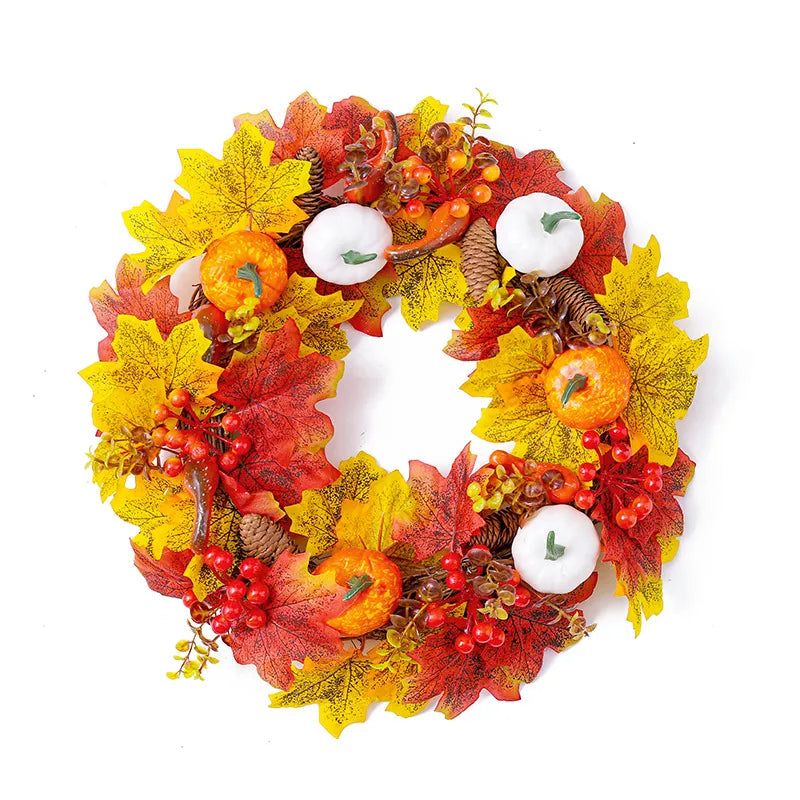 Thanksgiving Simulation White Pumpkin Maple Leaf Wreath Wholesale Nihaojewelry