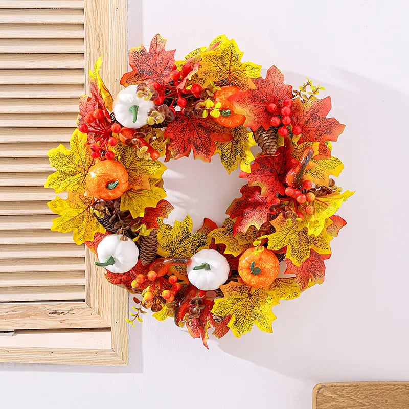 Thanksgiving Simulation White Pumpkin Maple Leaf Wreath Wholesale Nihaojewelry