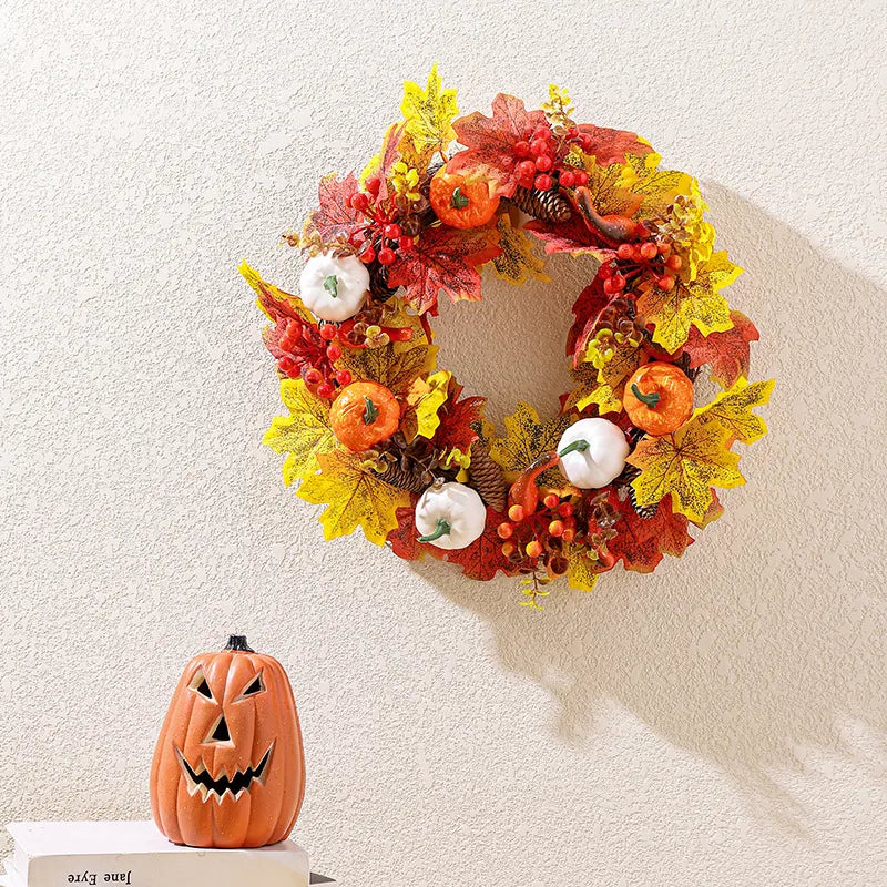 Thanksgiving Simulation White Pumpkin Maple Leaf Wreath Wholesale Nihaojewelry