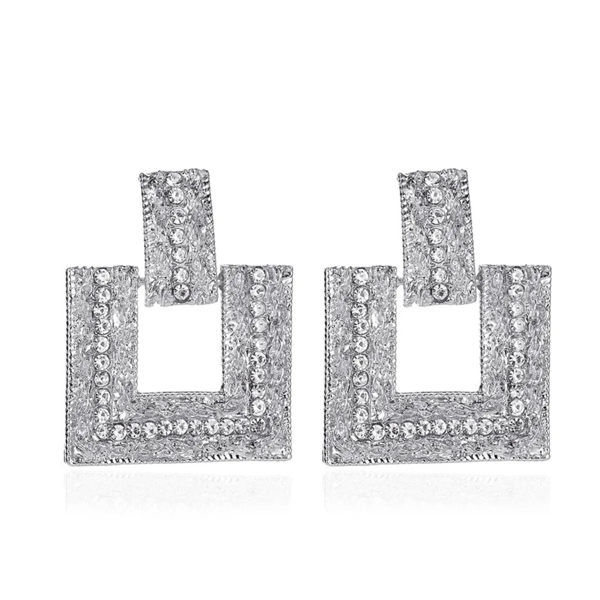 The New Geometric Diamond Square Earrings Exaggerated Flash Diamond Twist Earrings Elegant Long Earrings