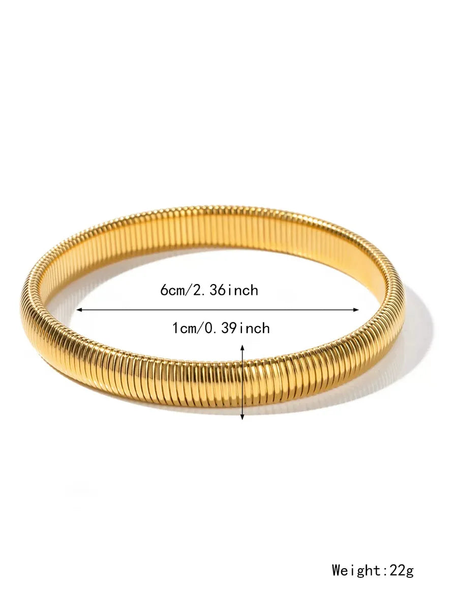 Thick   Popular Jewelry Elastic Wide Titanium Steel Bracelet Female Light Luxury Niche Exaggerated Metal Vertical Stripe Ring