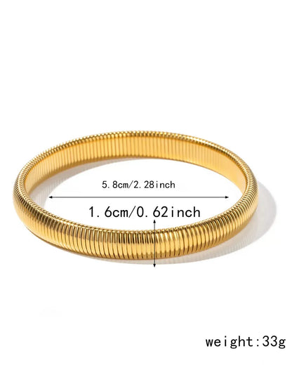 Thick   Popular Jewelry Elastic Wide Titanium Steel Bracelet Female Light Luxury Niche Exaggerated Metal Vertical Stripe Ring