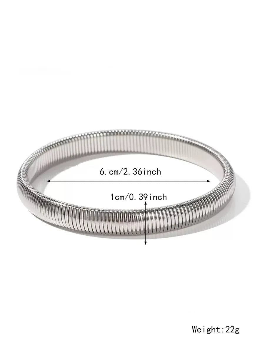 Thick   Popular Jewelry Elastic Wide Titanium Steel Bracelet Female Light Luxury Niche Exaggerated Metal Vertical Stripe Ring