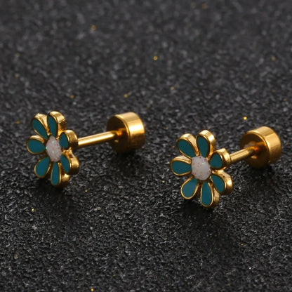 Simple Style Flower Titanium Steel No Inlaid Earrings Ear Studs