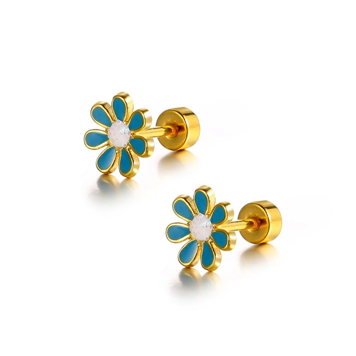 Simple Style Flower Titanium Steel No Inlaid Earrings Ear Studs