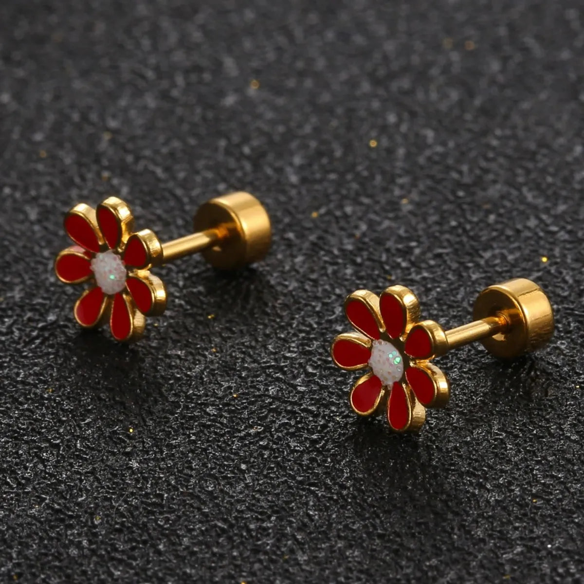 Simple Style Flower Titanium Steel No Inlaid Earrings Ear Studs