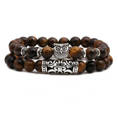 Tiger Eye Stone Owl Buddha Head Bend Set Bracelet Lion Head Elephant Beaded Bracelet