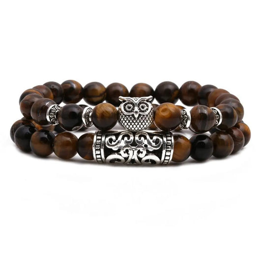 Tiger Eye Stone Owl Buddha Head Bend Set Bracelet Lion Head Elephant Beaded Bracelet