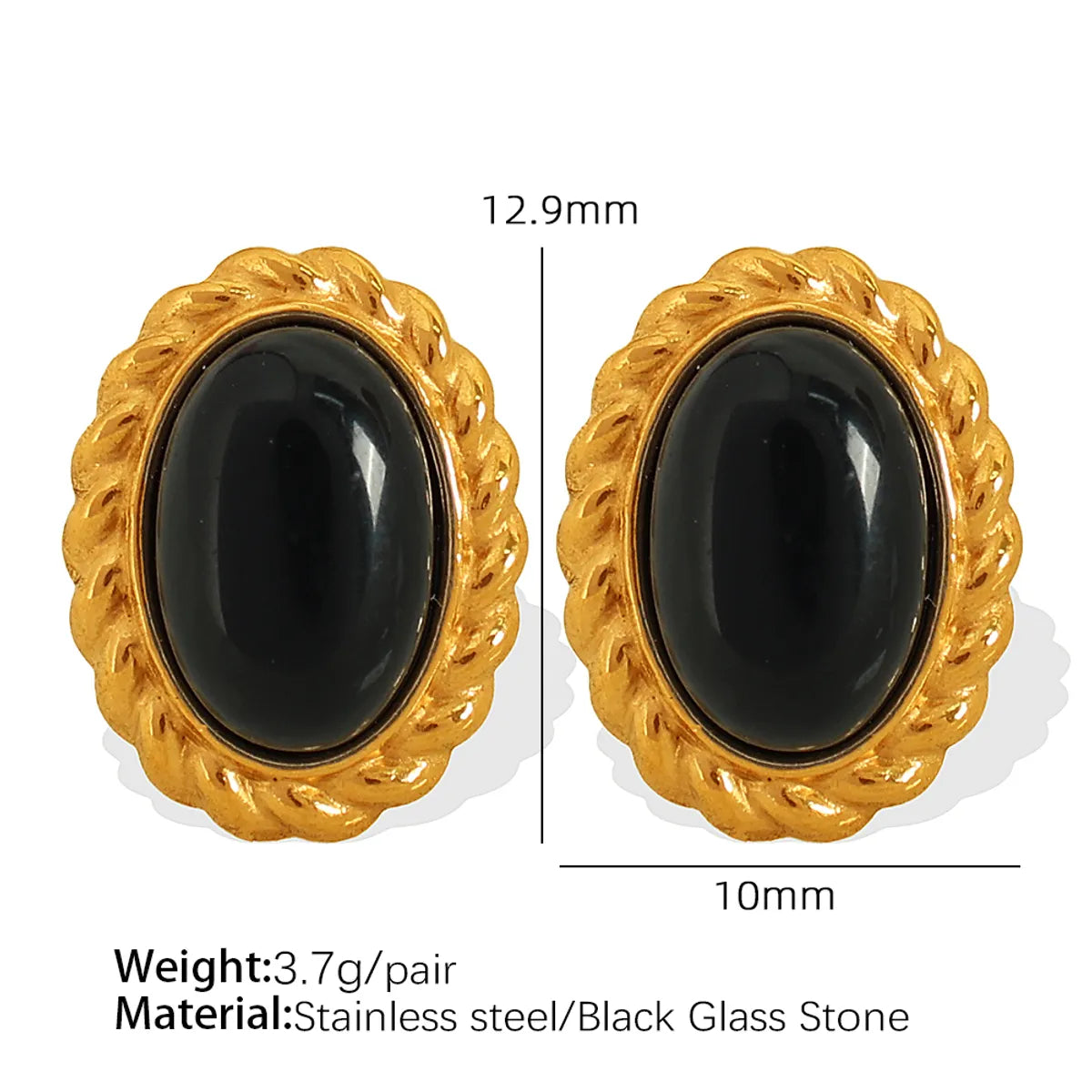 Wholesale Jewelry Elegant Retro Oval Glass Stone Tiger Eye Titanium Steel Glass Stone Tiger Eye 18K Gold Plated Plating Inlay Earrings Necklace