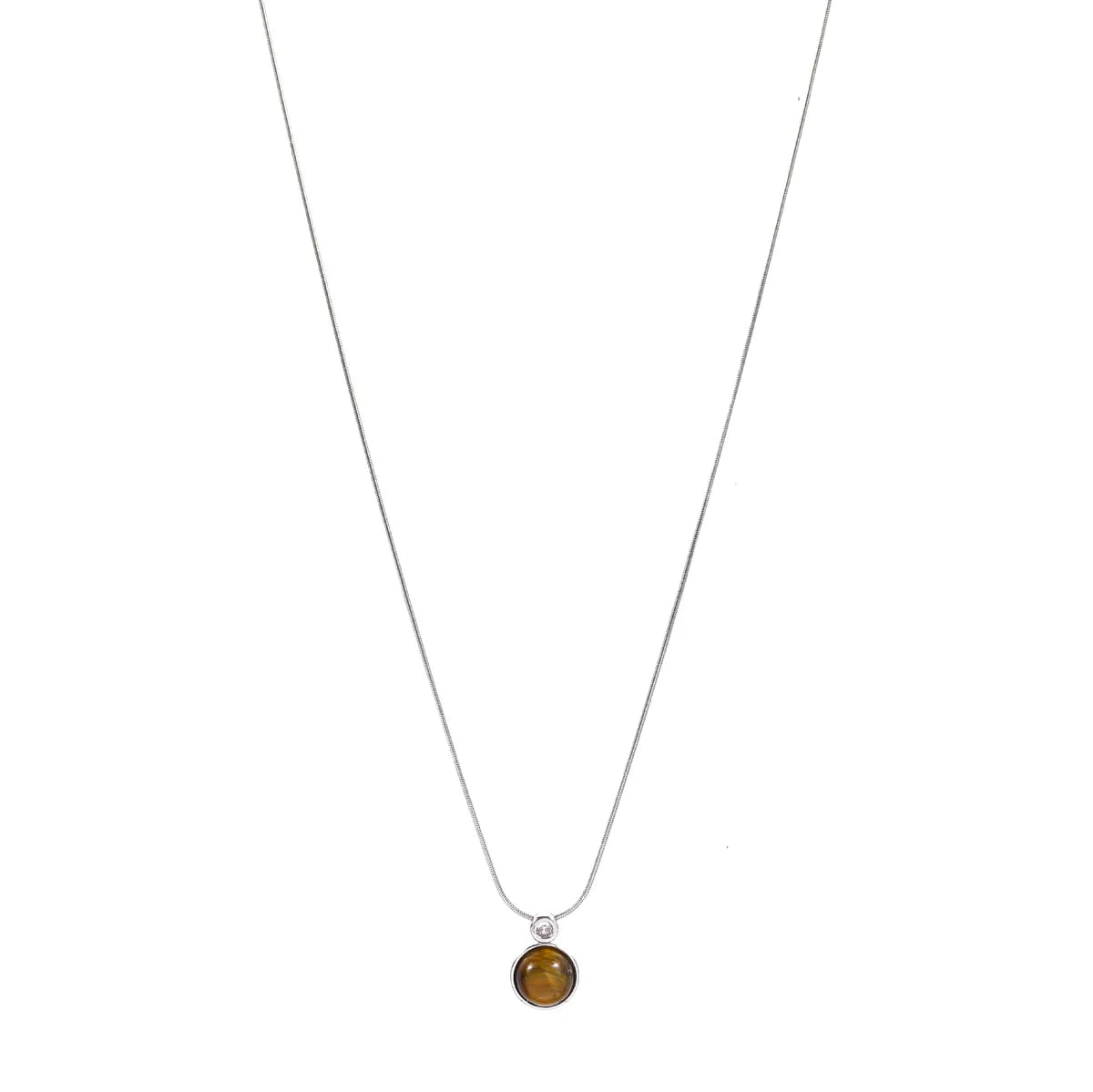 Tiger Eye Titanium Steel Copper IG Style Simple Style Round Plating Inlay Tiger Eye Pendant Necklace