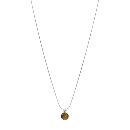 Tiger Eye Titanium Steel Copper IG Style Simple Style Round Plating Inlay Tiger Eye Pendant Necklace