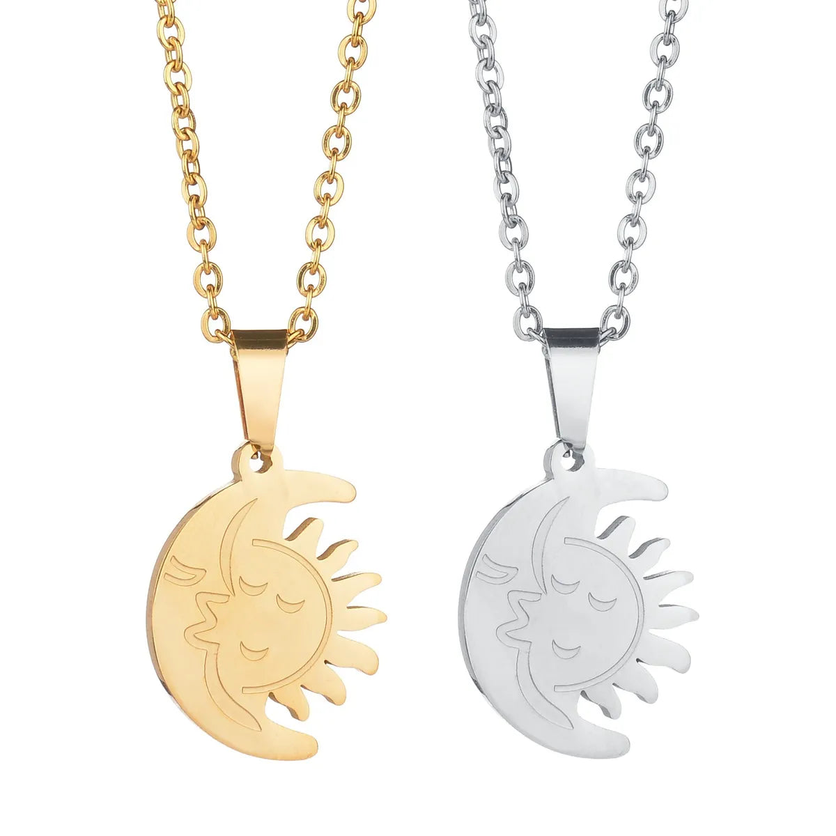 Casual Sun Moon Stainless Steel Plating Pendant Necklace