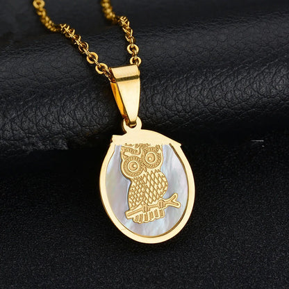 Titanium&stainless Steel Korea Geometric Necklace  (shell - Owl) Nhhf0180-shell-owl