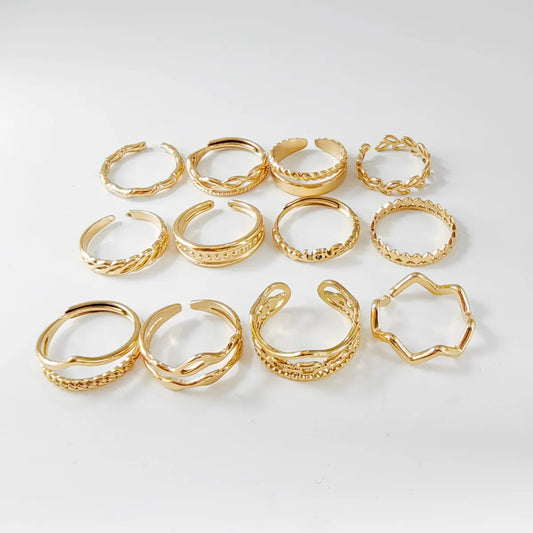 Titanium Steel 14K Gold Plated Casual Simple Style Plating Hollow Out Leaves Solid Color Open Rings