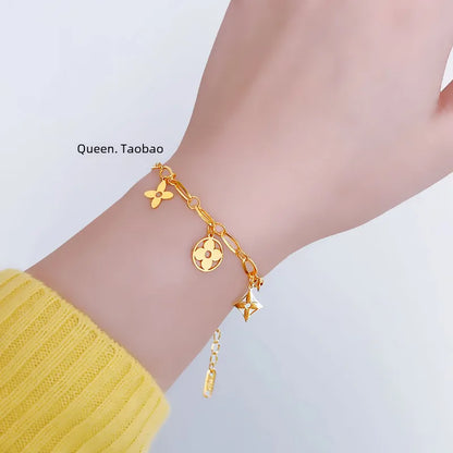 Titanium Steel 18K Gold Hollow Clover Tassel Bracelet Female Non-Fading Japanese And Korean Fashion Diamond Small Flower Bracelet