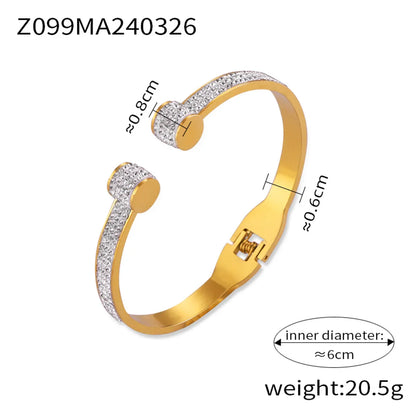 Basic Modern Style Classic Style Flower Petal Titanium Steel 18K Gold Plated Rhinestones Bangle In Bulk