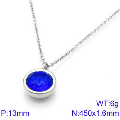 Titanium Steel 18K Gold Plated Basic Round Inlay Zircon Pendant Necklace