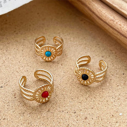 Titanium Steel 18K Gold Plated Casual Elegant Sun Heart Shape Turquoise Open Rings