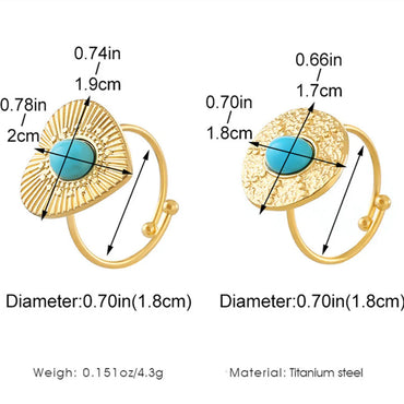 Titanium Steel 18K Gold Plated Casual Elegant Sun Heart Shape Turquoise Open Rings