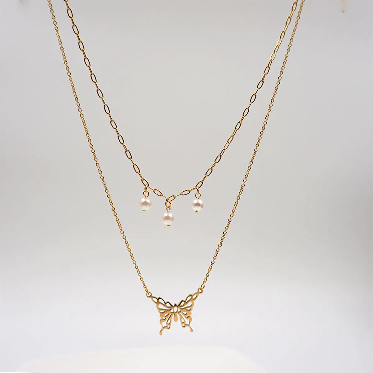 Titanium Steel 18K Gold Plated Casual Modern Style Simple Style Butterfly Double Layer Necklaces