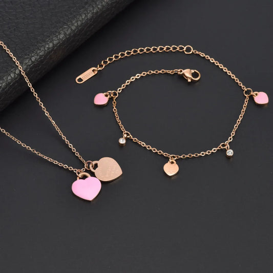 Titanium Steel 18K Gold Plated Casual Plating Heart Shape Acrylic Bracelets Necklace