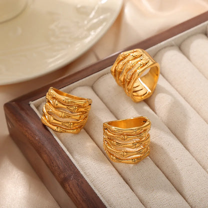 Wholesale Jewelry Casual Simple Style Bamboo Titanium Steel 18K Gold Plated Patchwork Plating Rings