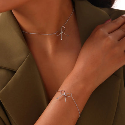 Titanium Steel 18K Gold Plated Casual Simple Style Commute Plating Bow Knot Bracelets Necklace