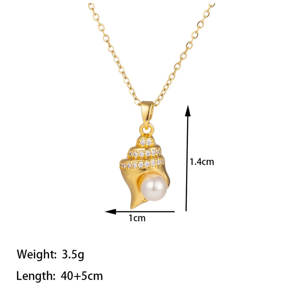 Titanium Steel 18K Gold Plated Casual Simple Style Conch Shell Polishing Plating Inlay Artificial Rhinestones Pendant Necklace