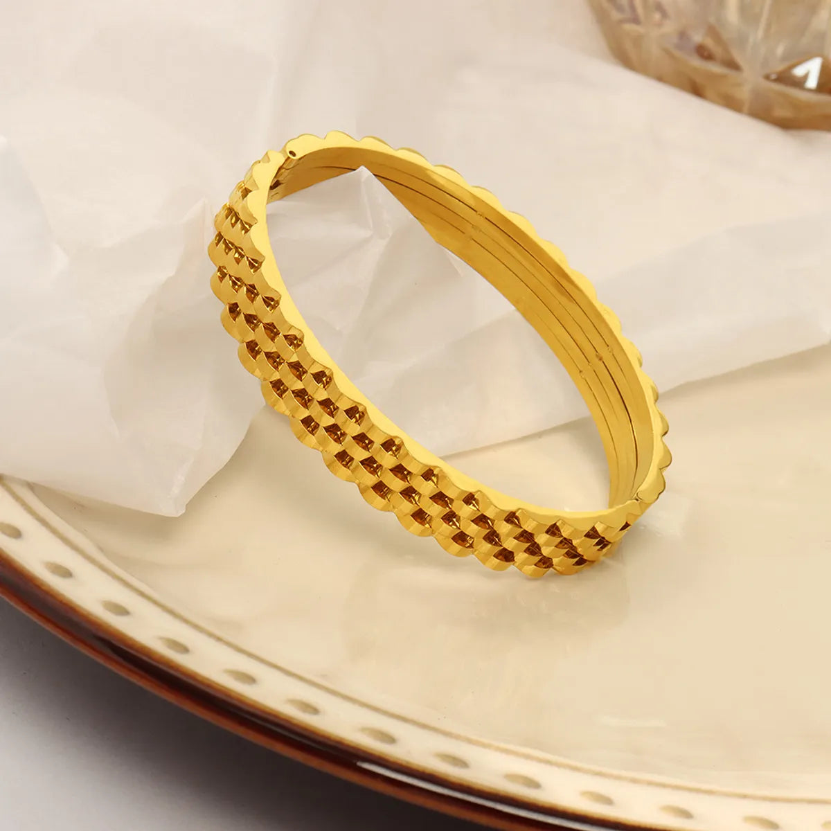 Titanium Steel 18K Gold Plated Casual Simple Style Geometric Layered Plating Bangle