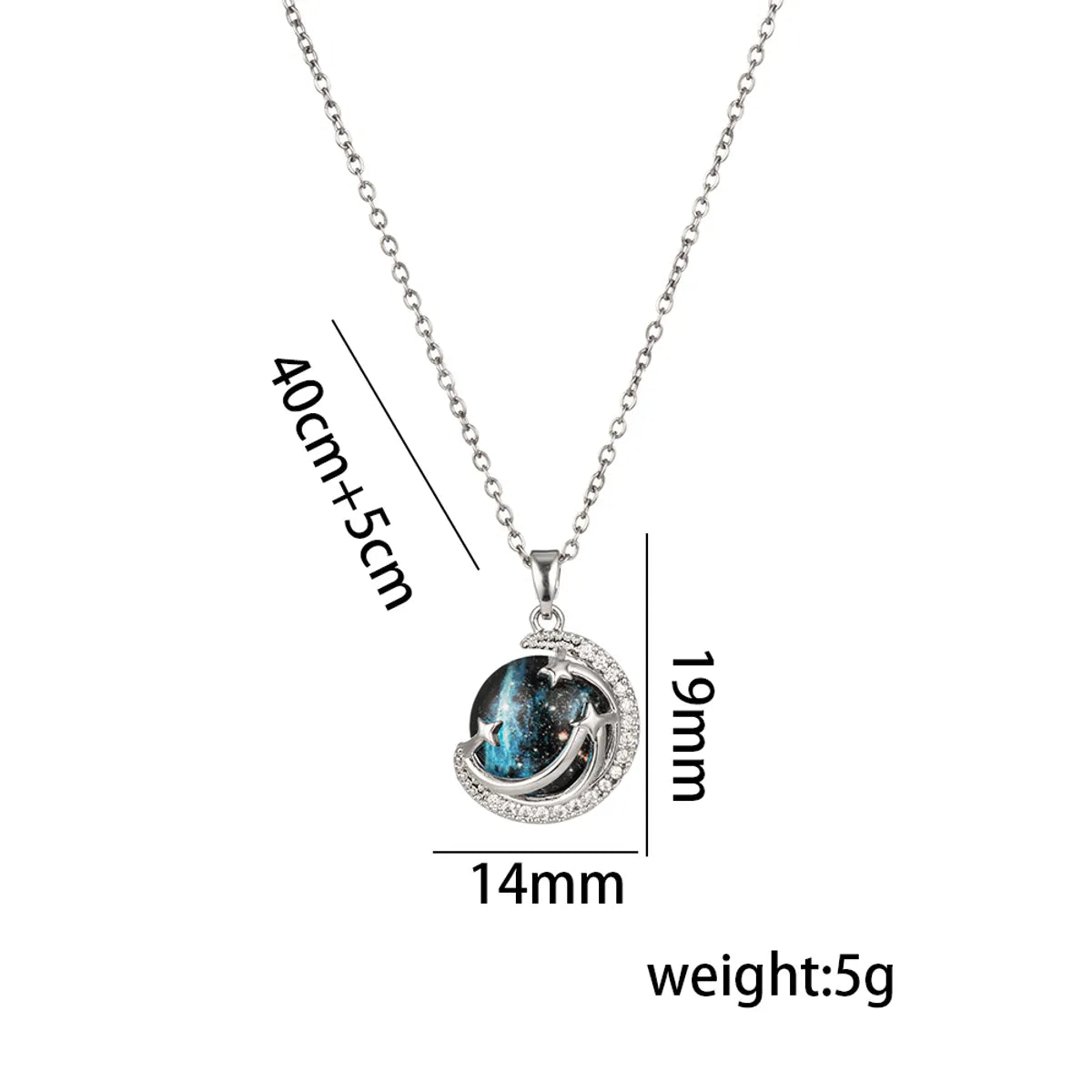 Titanium Steel 18K Gold Plated Casual Simple Style Inlay Star Moon Planet Moonstone Zircon Pendant Necklace