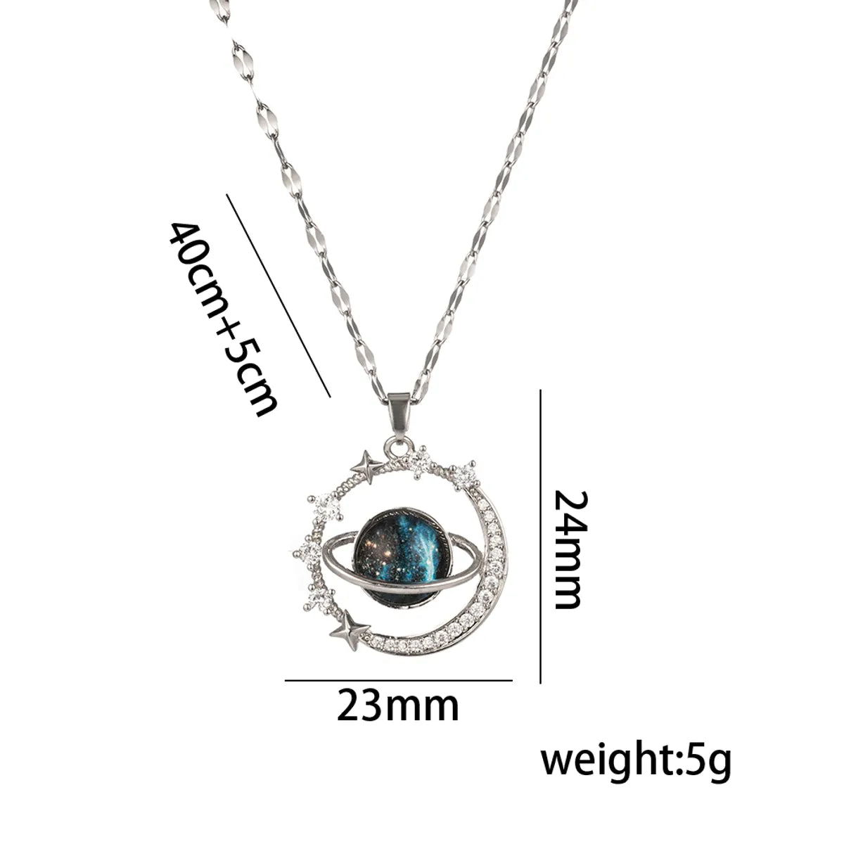 Titanium Steel 18K Gold Plated Casual Simple Style Inlay Star Moon Planet Moonstone Zircon Pendant Necklace