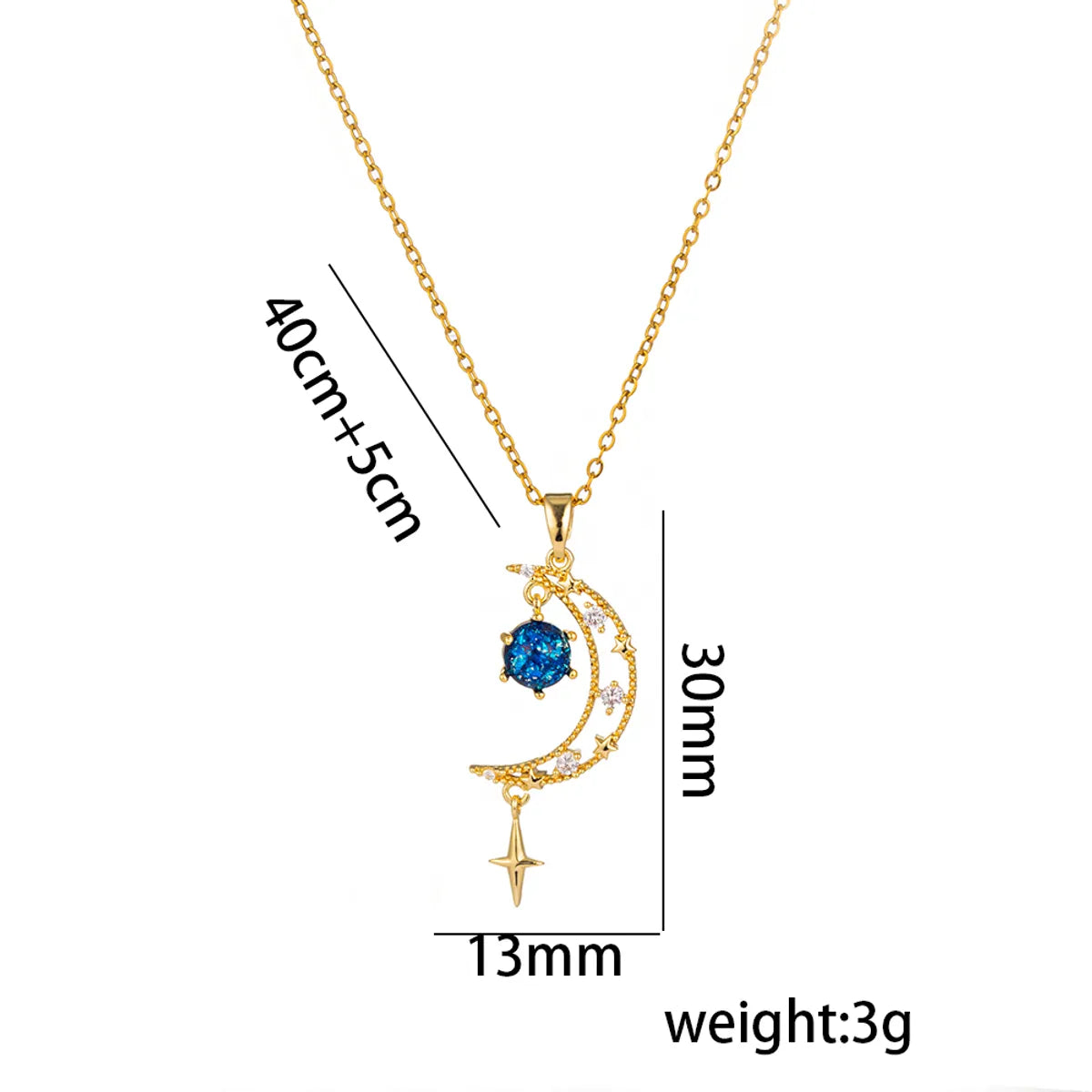 Titanium Steel 18K Gold Plated Casual Simple Style Inlay Star Moon Planet Moonstone Zircon Pendant Necklace