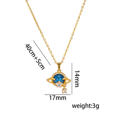 Titanium Steel 18K Gold Plated Casual Simple Style Inlay Star Moon Planet Moonstone Zircon Pendant Necklace