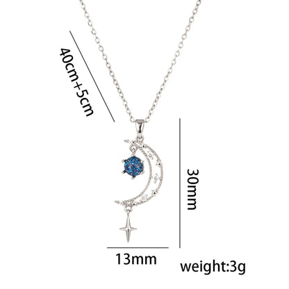 Titanium Steel 18K Gold Plated Casual Simple Style Inlay Star Moon Planet Moonstone Zircon Pendant Necklace