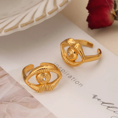 Titanium Steel 18K Gold Plated Casual Simple Style Lips Eye Hollow Out Inlay Rhinestones Open Rings