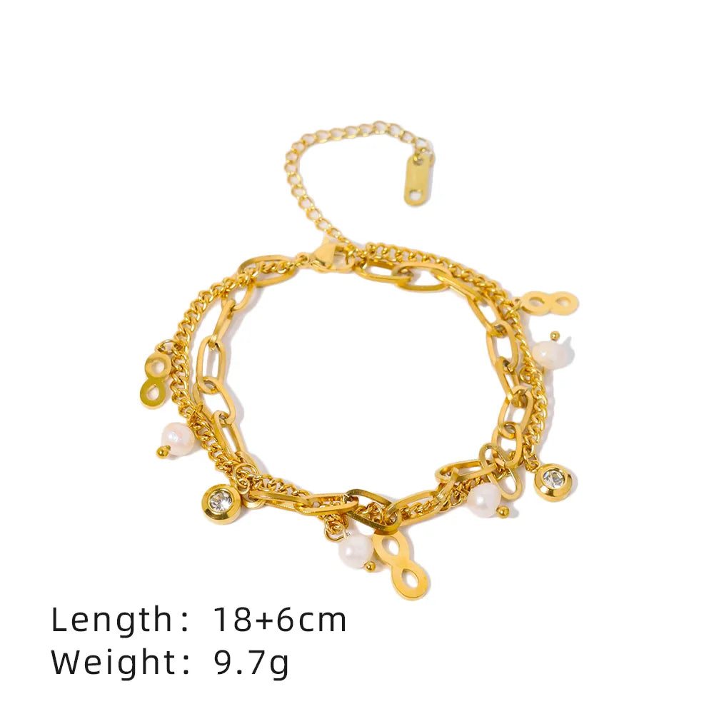 Casual Simple Style Cross Infinity Heart Shape 304 Stainless Steel 18K Gold Plated Zircon Bracelets In Bulk