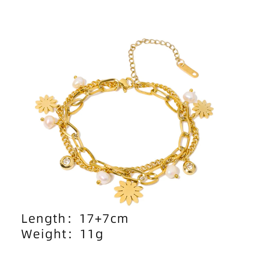 Casual Simple Style Cross Infinity Heart Shape 304 Stainless Steel 18K Gold Plated Zircon Bracelets In Bulk