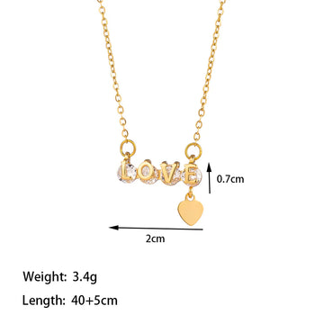 Titanium Steel 18K Gold Plated Casual Simple Style Plating Inlay Letter Number Artificial Rhinestones Pendant Necklace