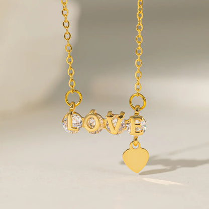 Titanium Steel 18K Gold Plated Casual Simple Style Plating Inlay Letter Number Artificial Rhinestones Pendant Necklace