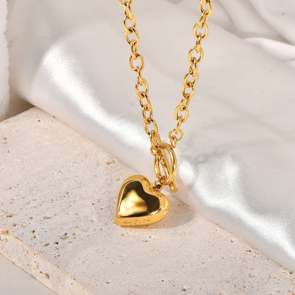 Titanium Steel 18K Gold Plated Cute Sweet Heart Shape Polishing Pendant Necklace