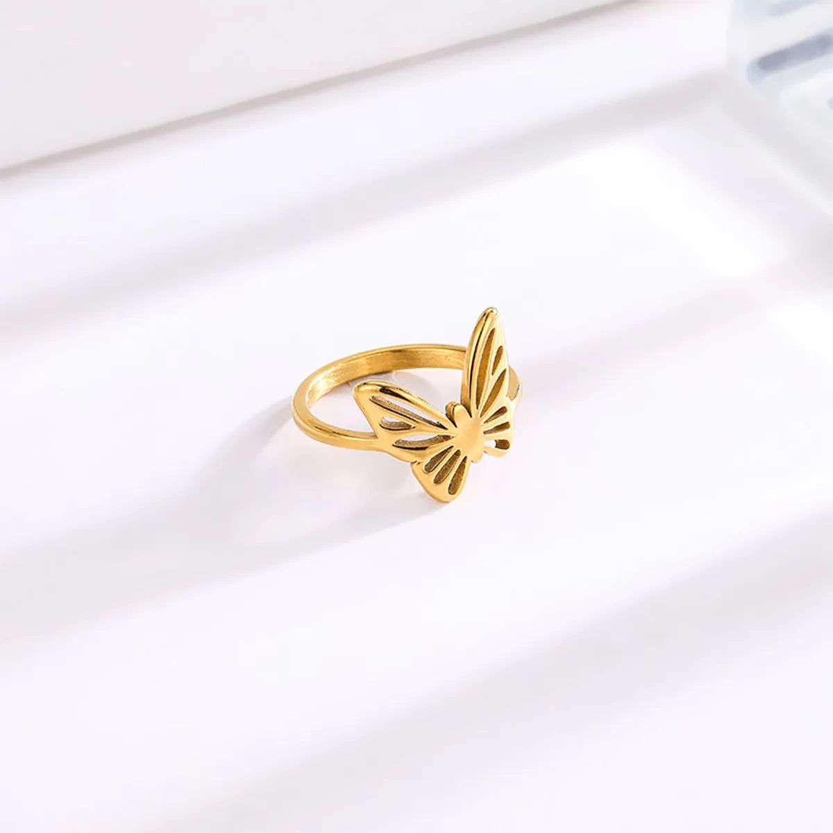 Titanium Steel 18K Gold Plated Elegant Butterfly Open Rings