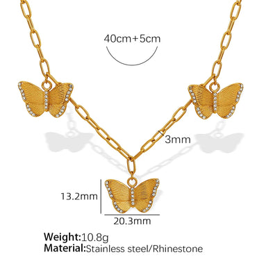 Titanium Steel 18K Gold Plated Elegant Classic Style Plating Inlay Butterfly Rhinestones Earrings Necklace