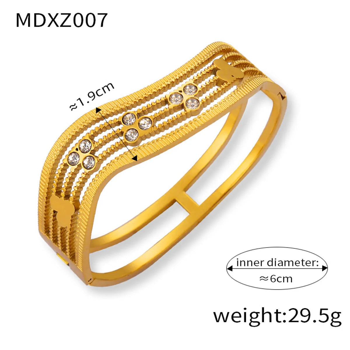 Elegant French Style Simple Style Flower Titanium Steel 18K Gold Plated Rhinestones Bangle In Bulk