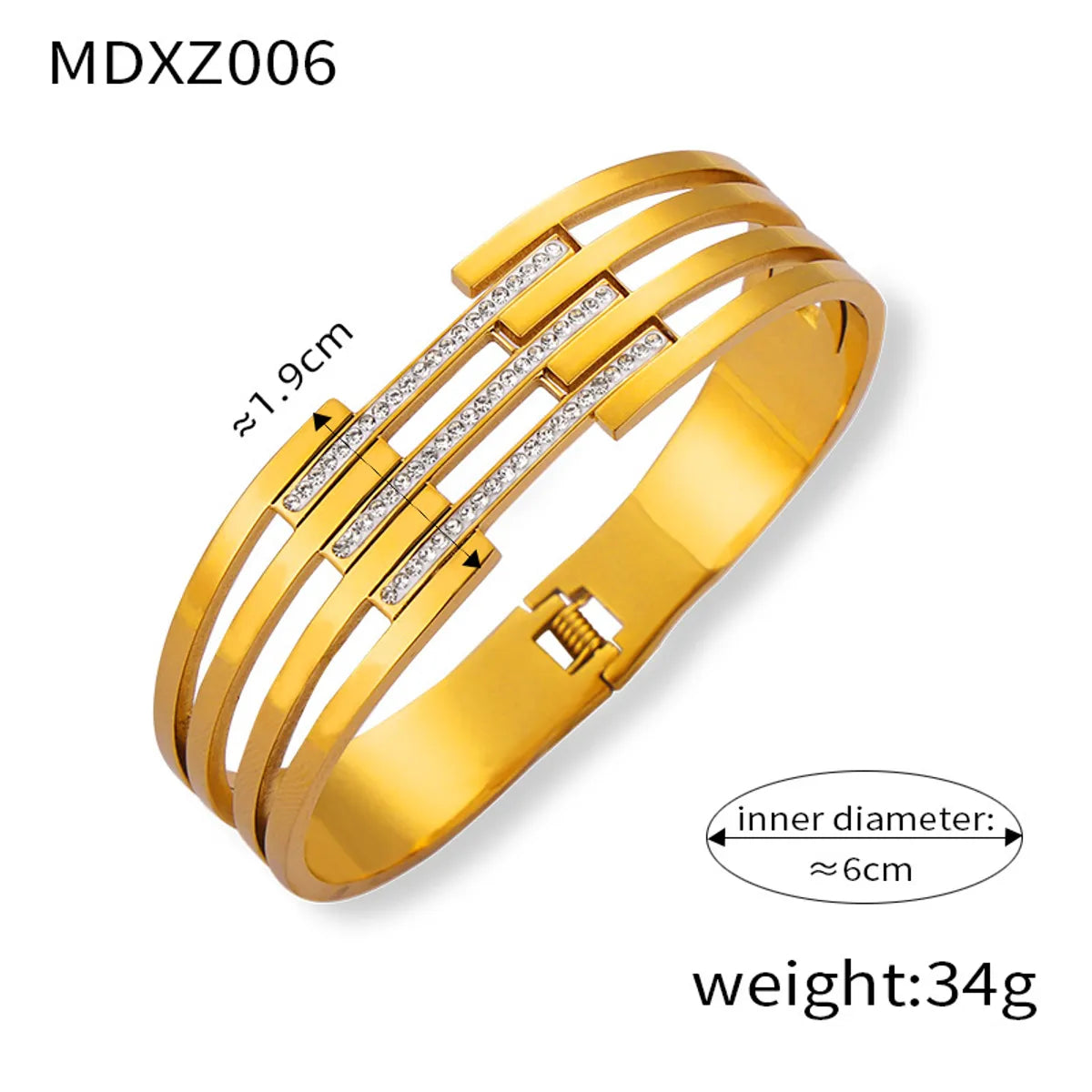 Elegant French Style Simple Style Flower Titanium Steel 18K Gold Plated Rhinestones Bangle In Bulk