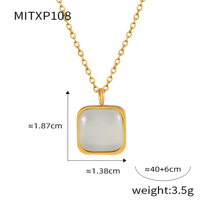 Wholesale Jewelry Elegant French Style Simple Style Square Titanium Steel Resin 18K Gold Plated Inlay Earrings Necklace