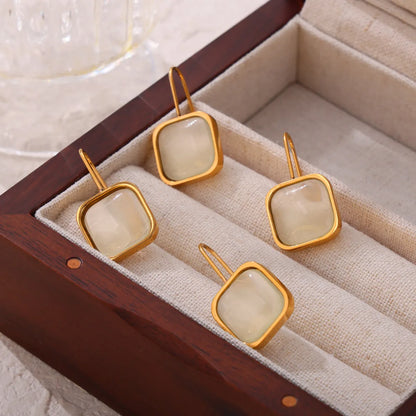 Wholesale Jewelry Elegant French Style Simple Style Square Titanium Steel Resin 18K Gold Plated Inlay Earrings Necklace