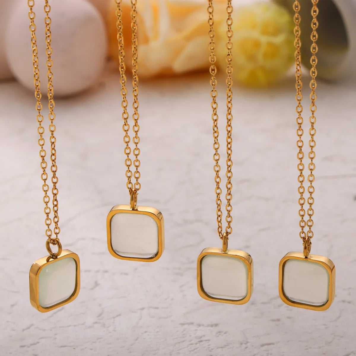 Wholesale Jewelry Elegant French Style Simple Style Square Titanium Steel Resin 18K Gold Plated Inlay Earrings Necklace