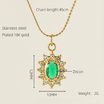 Titanium Steel 18K Gold Plated Elegant Lady Oval Water Droplets Heart Shape Inlay Zircon Pendant Necklace