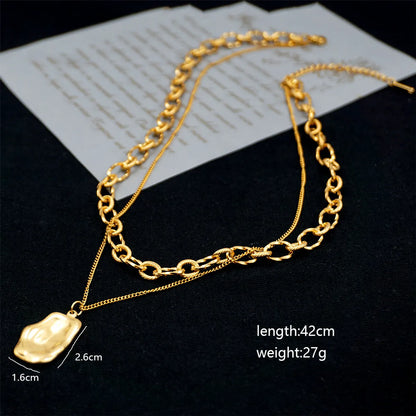 Titanium Steel 18K Gold Plated Elegant Modern Style Geometric Double Layer Necklaces