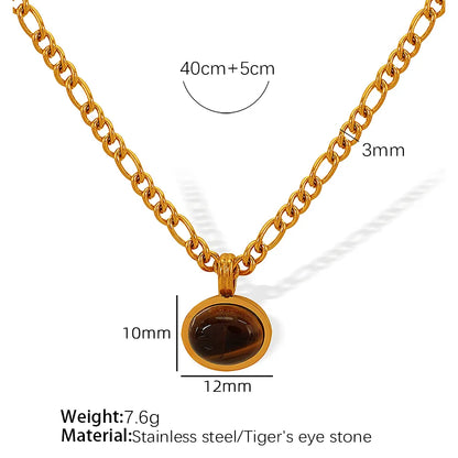 Titanium Steel 18K Gold Plated Elegant Retro Plating Inlay Round Glass Stone Earrings Necklace Jewelry Set